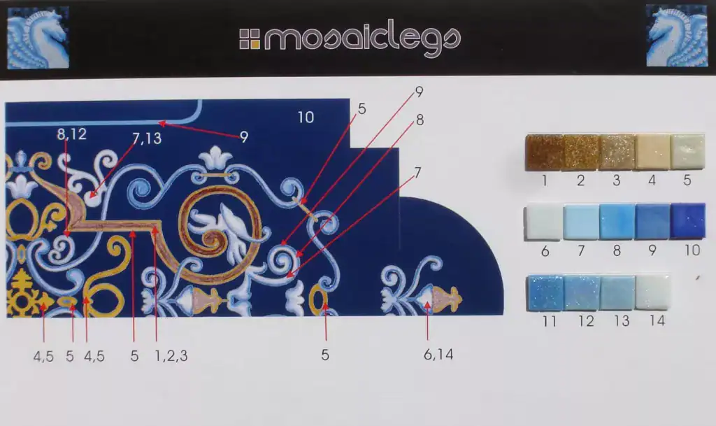 Bissin Mosaic Sample board for Blue tile pool