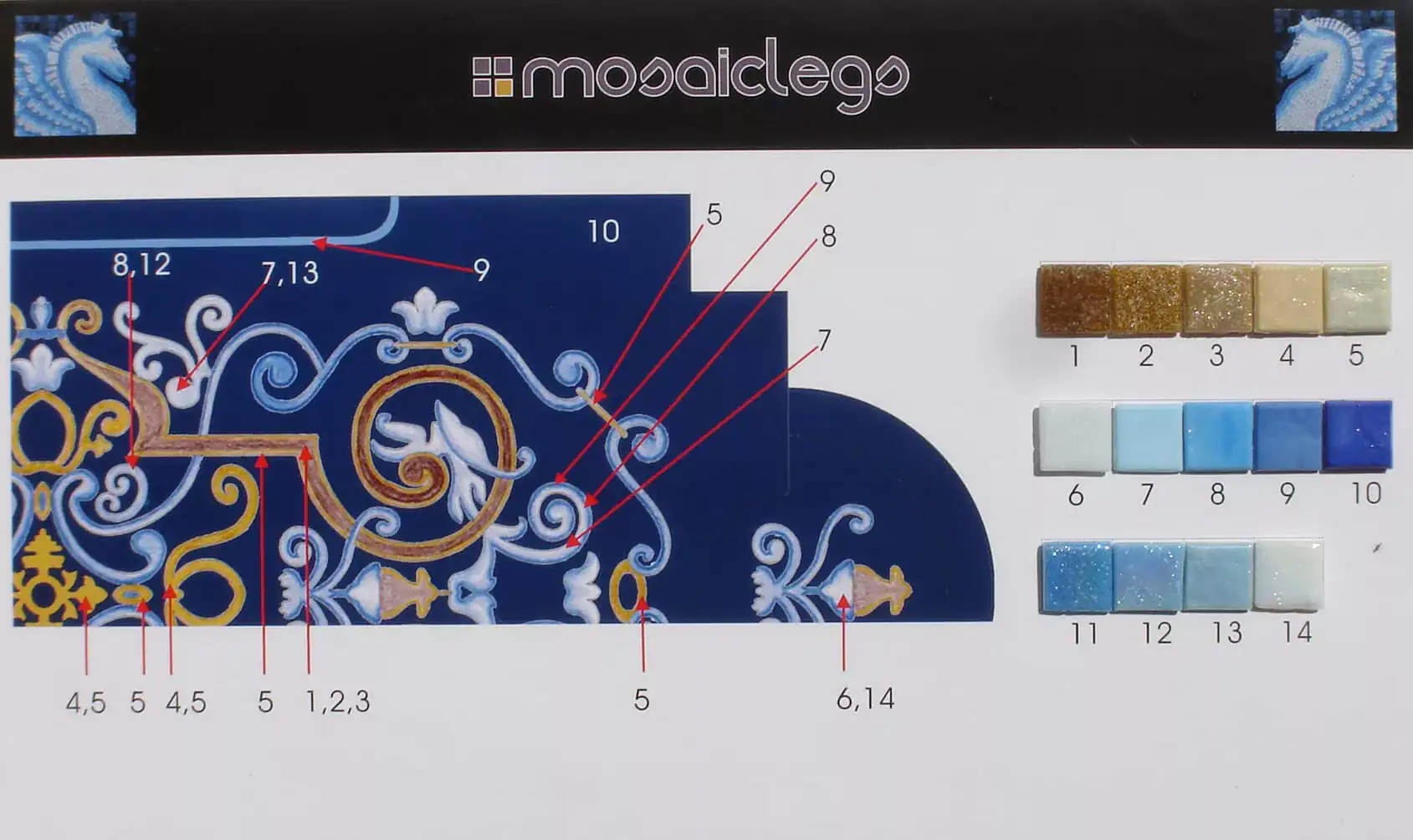 Bissin Mosaic Sample board for Blue tile pool