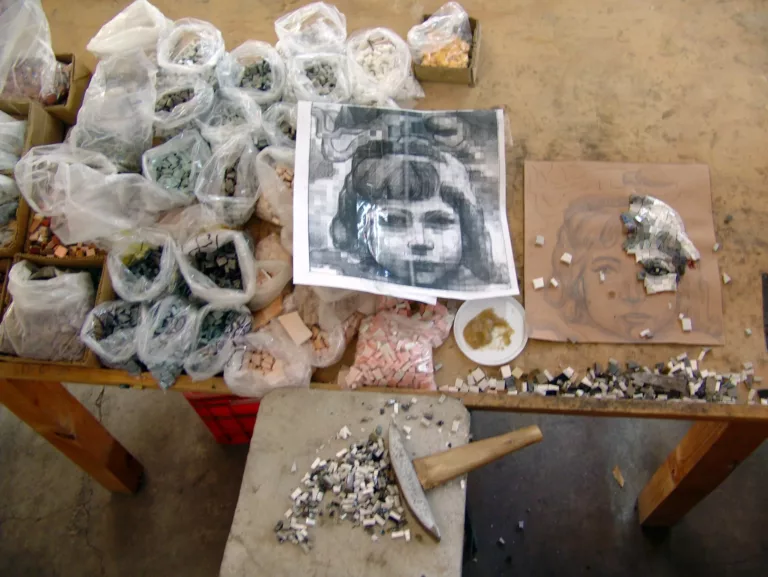 Custom glass mosaics in progress