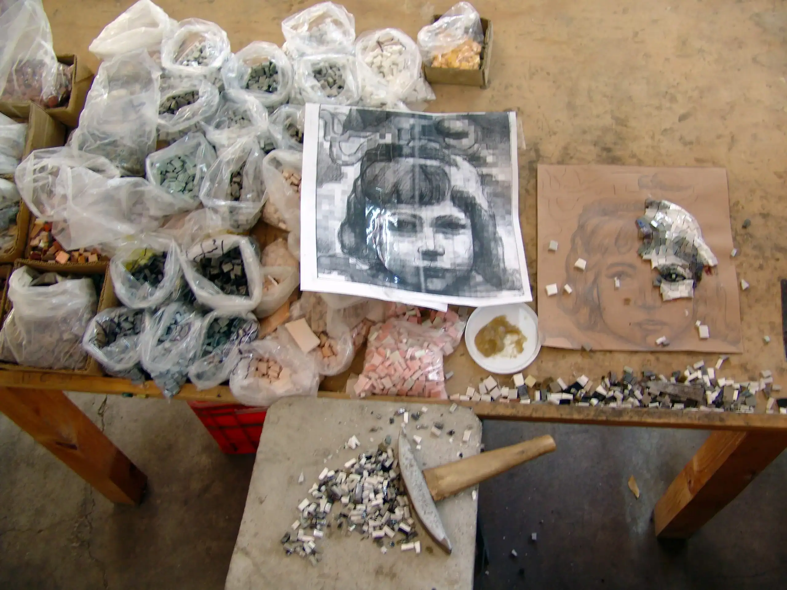 Custom glass mosaics in progress