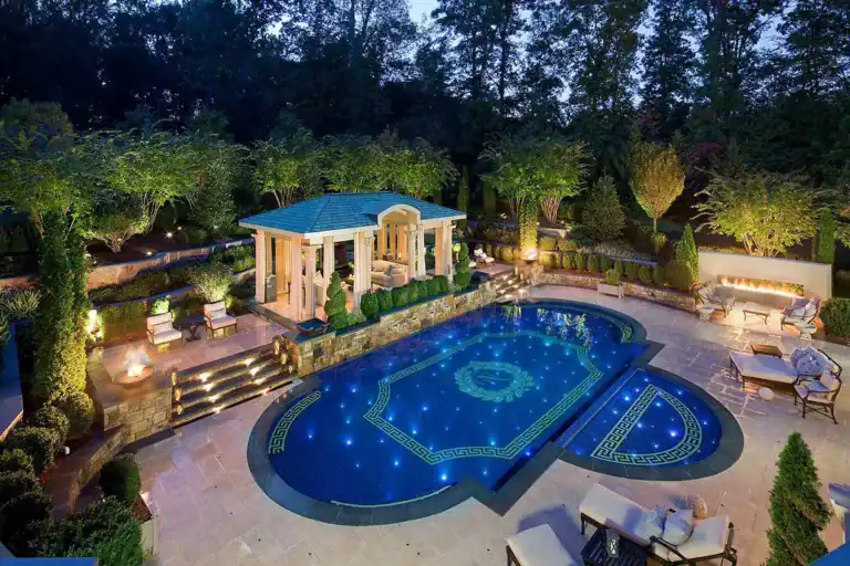 Pool with Greek Key Border and Roman Pool Design