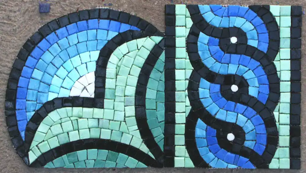 geometric mosaic glass pool design at Thompson on Lake Austin