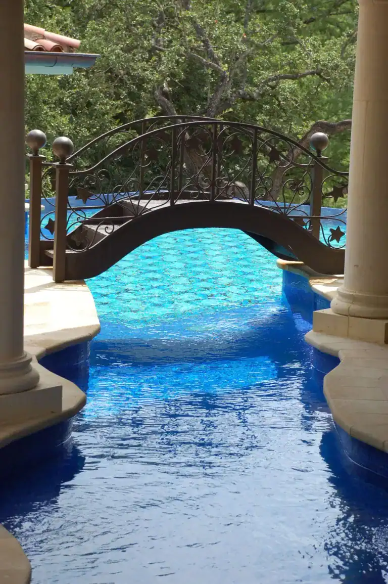Bridge over Lap Lane of Blue geometric mosaic glass tile