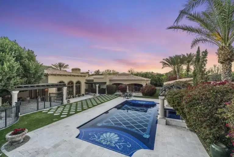 Luxury custom Pool art mosaic with Diamond shaped design on floor with outdoor Area