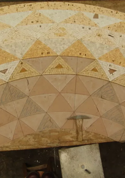 Mosaic Projects - Creating intricate geometric mosaic designs at Mosaiclegs Art Studio.